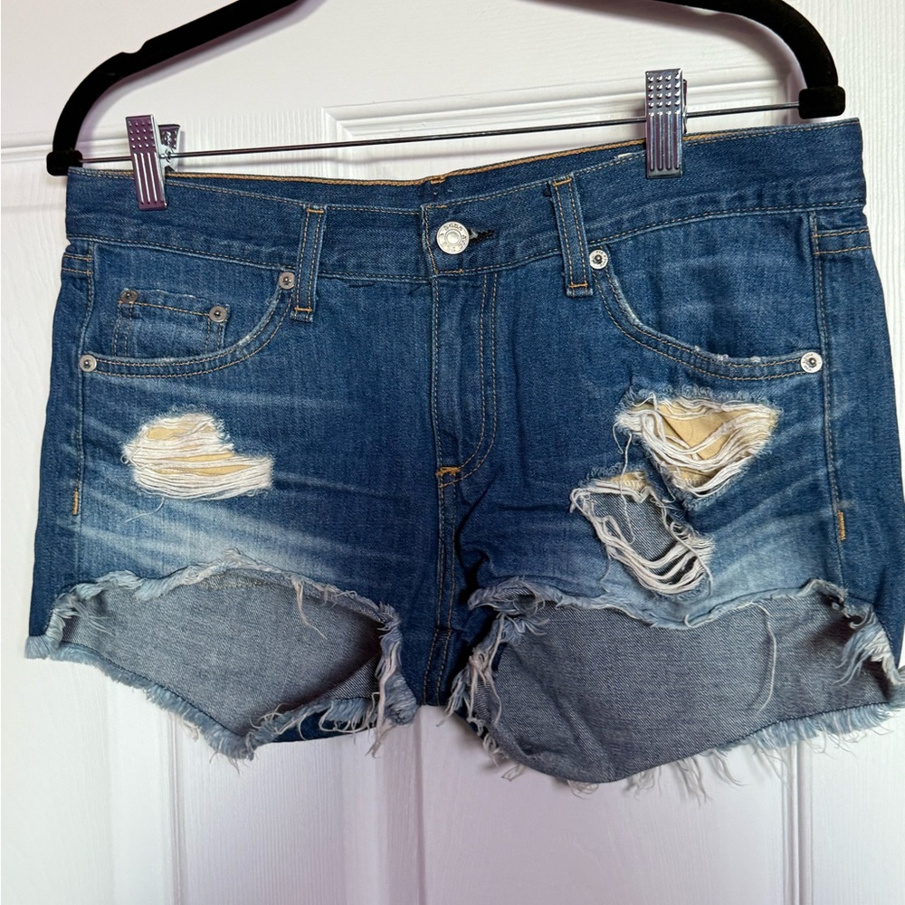 rag & bone Blue Distressed Jean Shorts